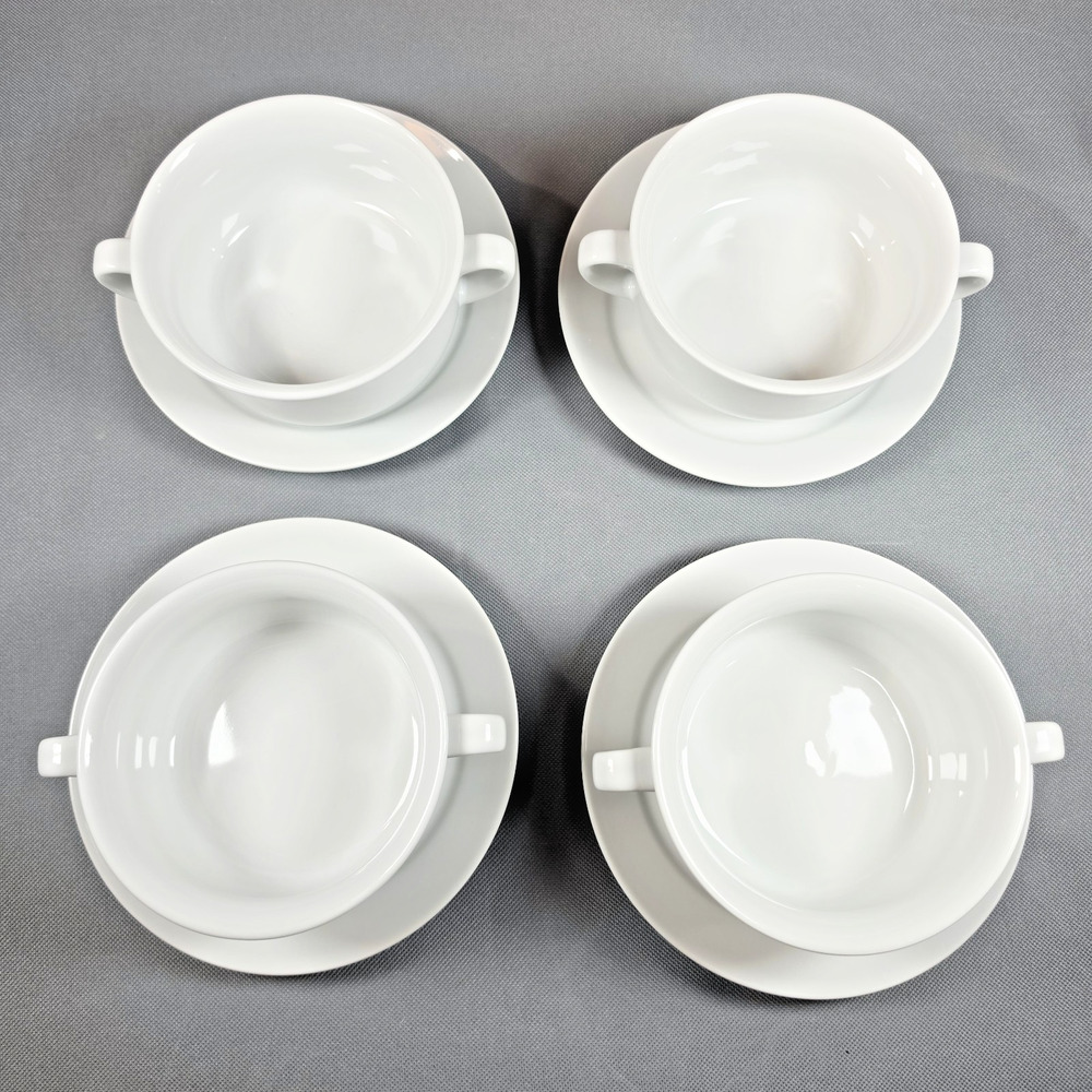 Williams Sonoma Essential White Cream Soup Bowls with Saucers Set of 4 Porcelain